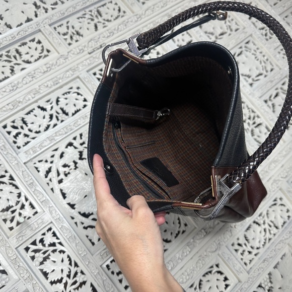 Brighton Black & Brown Pebbled Leather Braided Strap Medium Shoulder Bag - Picture 7 of 8